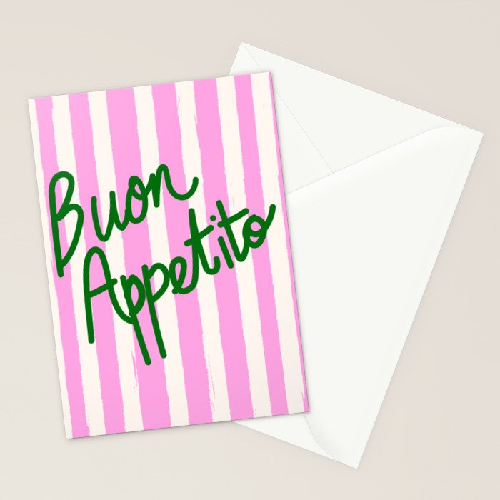 Buon Appetito Pink Groovy Stripes Minimalist Illustration Stationery Card Gallery Image 2