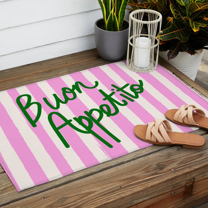 Buon Appetito Pink Groovy Stripes Minimalist Illustration Outdoor Rug Gallery Image 2