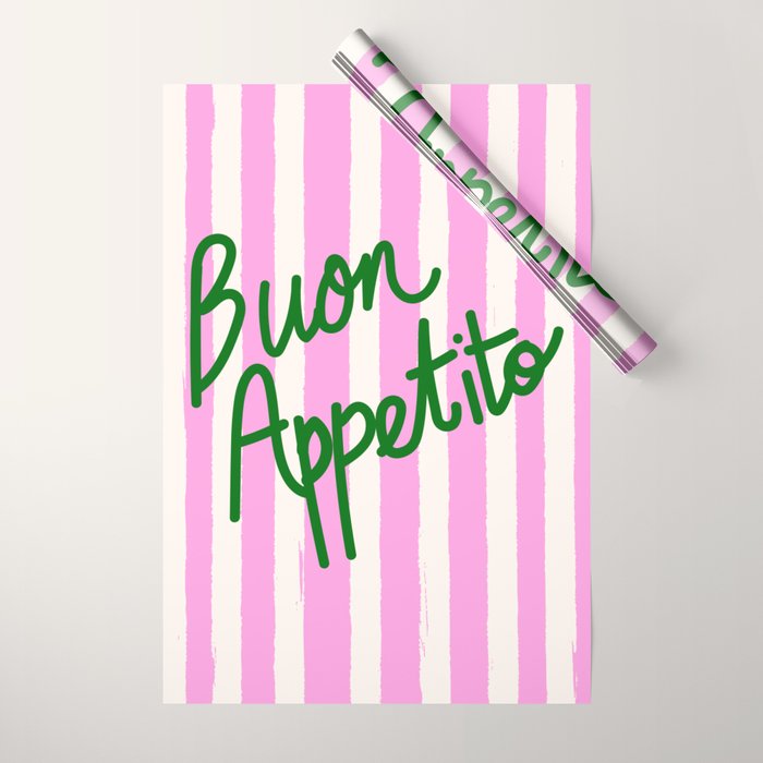 Buon Appetito Pink Groovy Stripes Minimalist Illustration Wrapping Paper Gallery Image 1