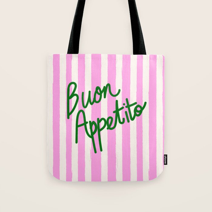 Buon Appetito Pink Groovy Stripes Minimalist Illustration Tote Bag Gallery Image 1
