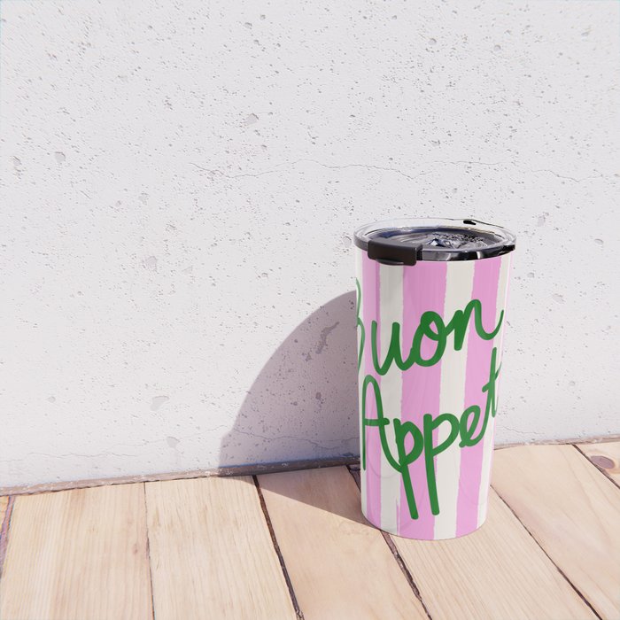 Buon Appetito Pink Groovy Stripes Minimalist Illustration Travel Mug Gallery Image 4
