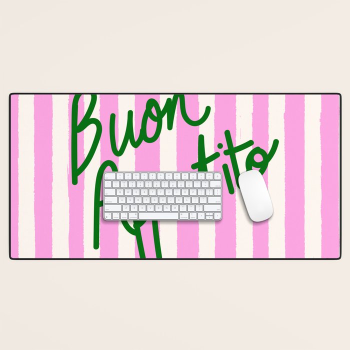 Buon Appetito Pink Groovy Stripes Minimalist Illustration Desk Mat Gallery Image 1