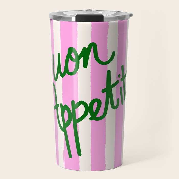 Buon Appetito Pink Groovy Stripes Minimalist Illustration Travel Mug Gallery Image 1