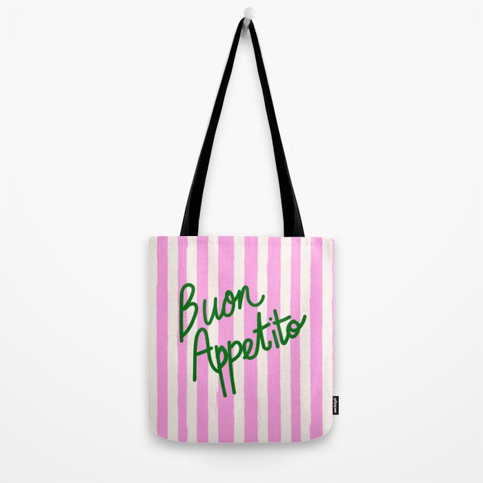 Buon Appetito Pink Groovy Stripes Minimalist Illustration Tote Bag Gallery Image 2