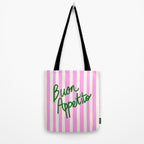 Buon Appetito Pink Groovy Stripes Minimalist Illustration Tote Bag Gallery Image 2