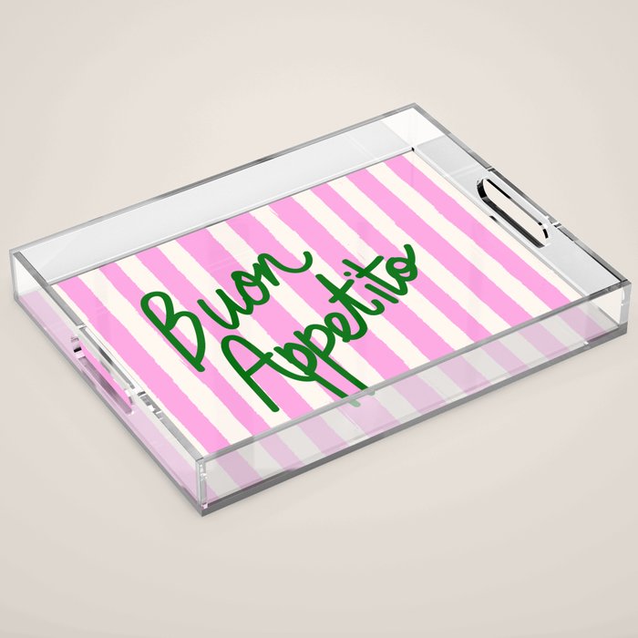 Buon Appetito Pink Groovy Stripes Minimalist Illustration Acrylic Tray Gallery Image 1