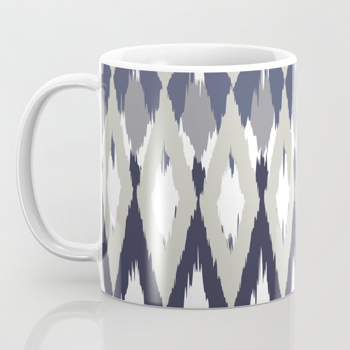 Festive, Boho Art, Geometric, Ikat Pattern, Blue and Gray Coffee Mug Gallery Image 3