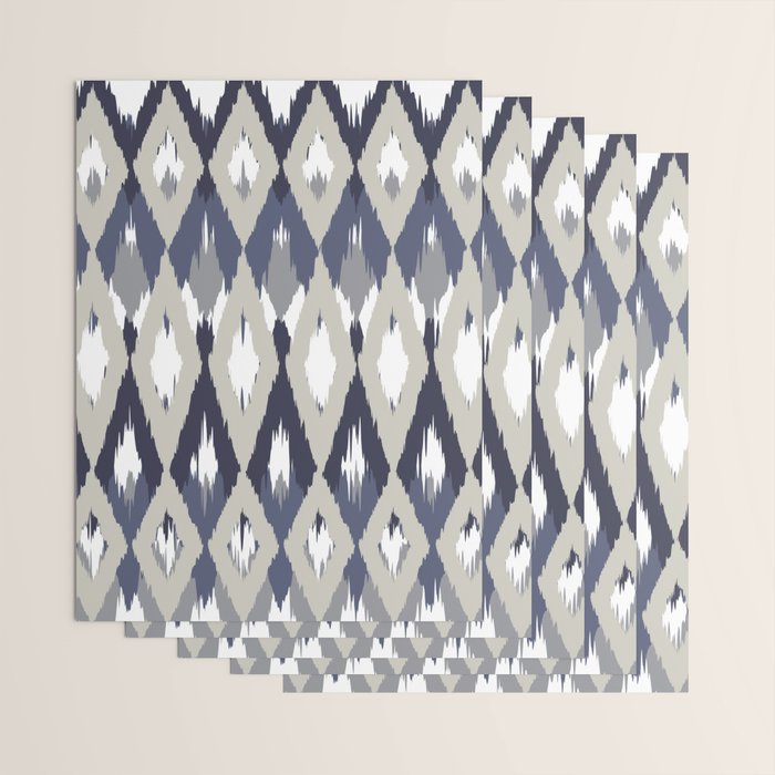 Festive, Boho Art, Geometric, Ikat Pattern, Blue and Gray Wrapping Paper Gallery Image 3