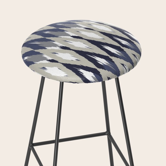 Festive, Boho Art, Geometric, Ikat Pattern, Blue and Gray Stool Gallery Image 2