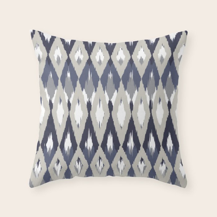 Festive, Boho Art, Geometric, Ikat Pattern, Blue and Gray Throw Pillow Gallery Image 1