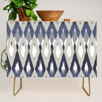 Festive, Boho Art, Geometric, Ikat Pattern, Blue and Gray Credenza Gallery Image 1