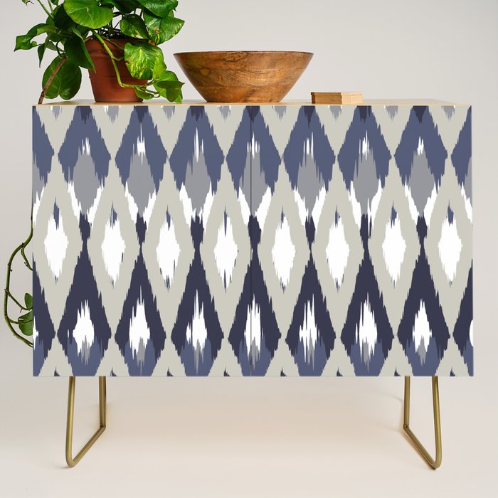 Festive, Boho Art, Geometric, Ikat Pattern, Blue and Gray Credenza Gallery Image 1