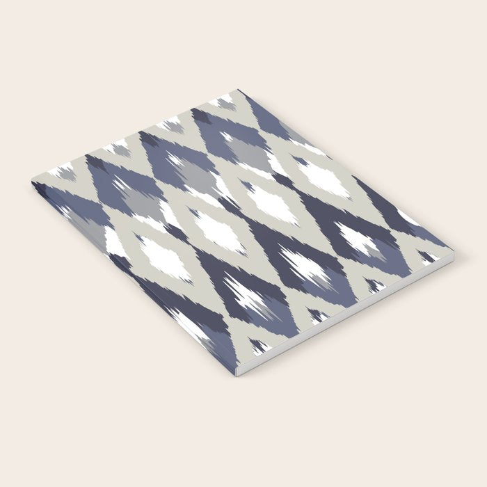 Festive, Boho Art, Geometric, Ikat Pattern, Blue and Gray Notebook Gallery Image 1