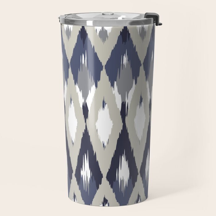 Festive, Boho Art, Geometric, Ikat Pattern, Blue and Gray Travel Mug Gallery Image 2