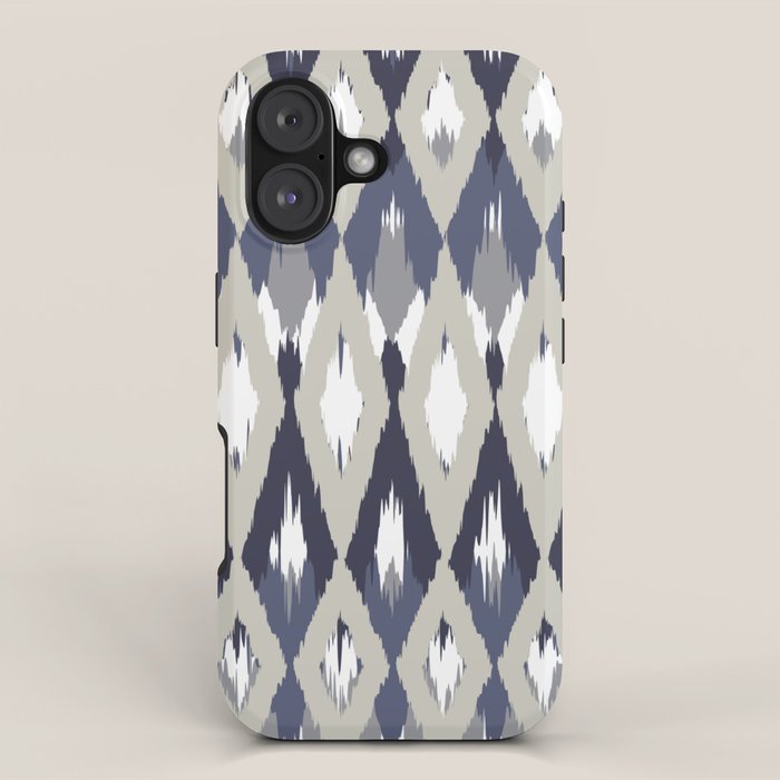 Festive, Boho Art, Geometric, Ikat Pattern, Blue and Gray iPhone Case Gallery Image 1