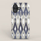 Festive, Boho Art, Geometric, Ikat Pattern, Blue and Gray iPhone Case Gallery Image 1