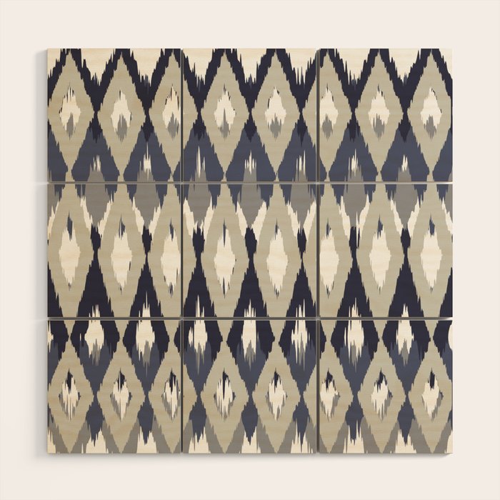 Festive, Boho Art, Geometric, Ikat Pattern, Blue and Gray Wood Wall Art Gallery Image 1
