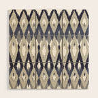 Festive, Boho Art, Geometric, Ikat Pattern, Blue and Gray Wood Wall Art Gallery Image 1