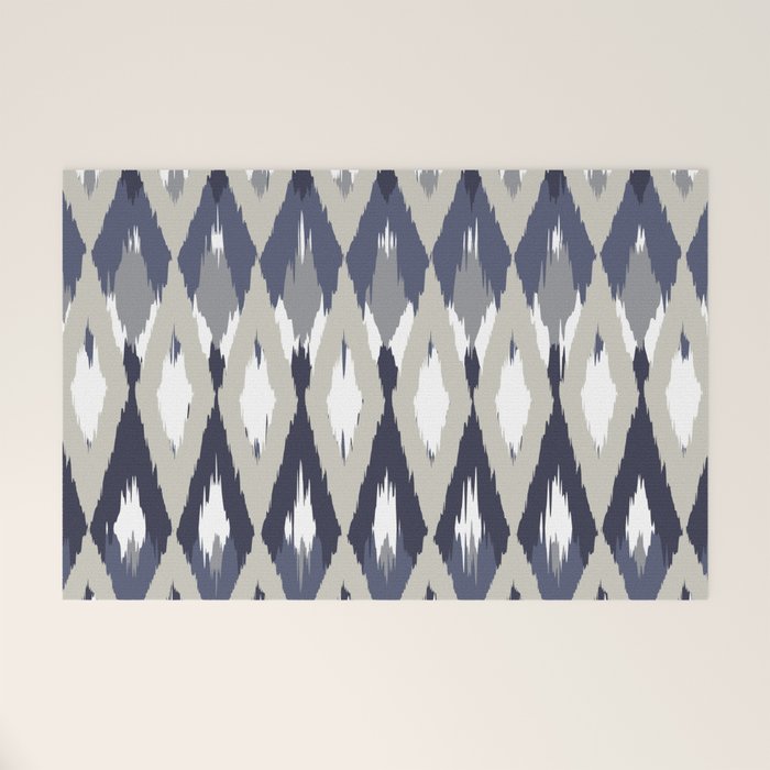 Festive, Boho Art, Geometric, Ikat Pattern, Blue and Gray Welcome Mat Gallery Image 1