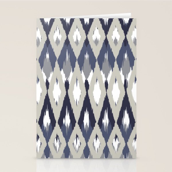 Festive, Boho Art, Geometric, Ikat Pattern, Blue and Gray Stationery Card Gallery Image 1