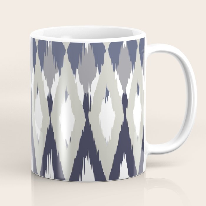 Festive, Boho Art, Geometric, Ikat Pattern, Blue and Gray Coffee Mug Gallery Image 1