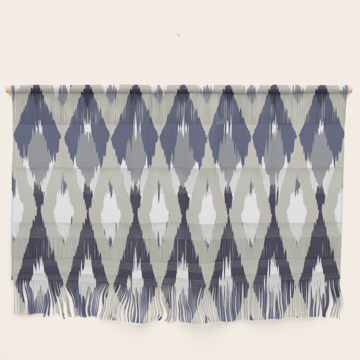 Festive, Boho Art, Geometric, Ikat Pattern, Blue and Gray Wall Hanging Gallery Image 1