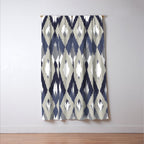 Festive, Boho Art, Geometric, Ikat Pattern, Blue and Gray Window Curtain Gallery Image 3