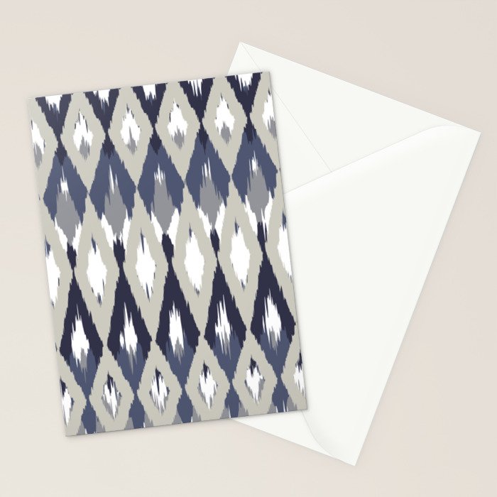 Festive, Boho Art, Geometric, Ikat Pattern, Blue and Gray Stationery Card Gallery Image 2