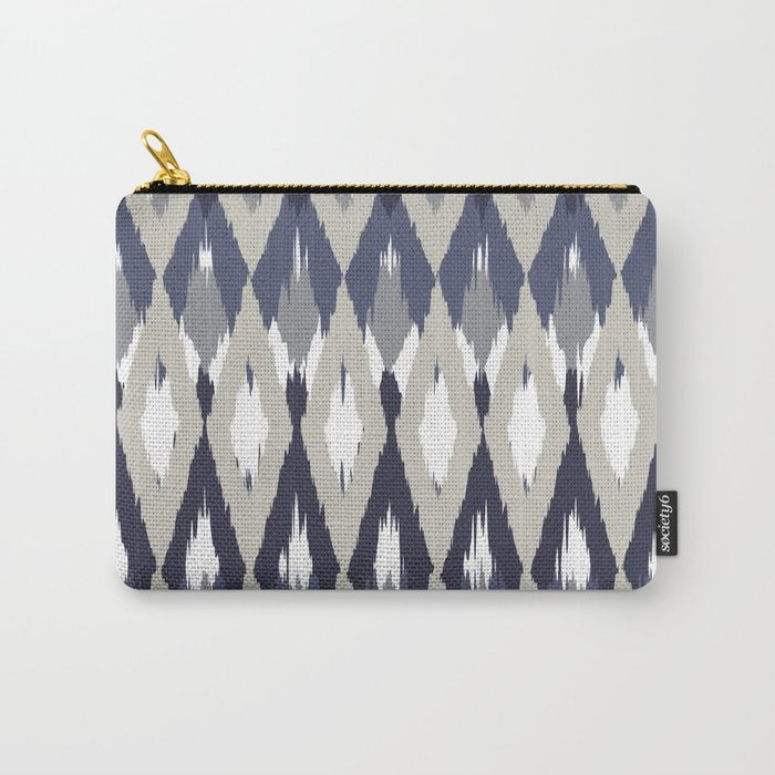 Festive, Boho Art, Geometric, Ikat Pattern, Blue and Gray Carry All Pouch Gallery Image 1
