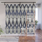 Festive, Boho Art, Geometric, Ikat Pattern, Blue and Gray Wall Mural Gallery Image 1