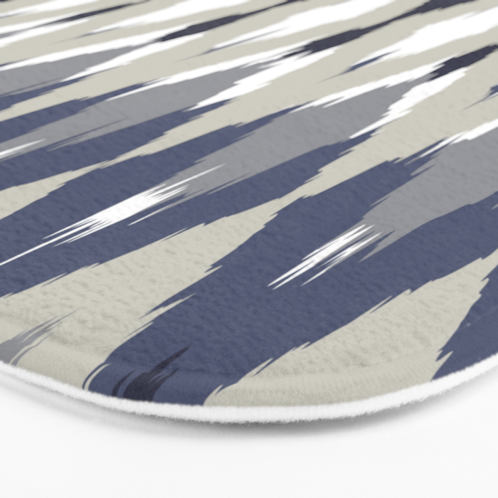 Festive, Boho Art, Geometric, Ikat Pattern, Blue and Gray Bath Mat Gallery Image 3