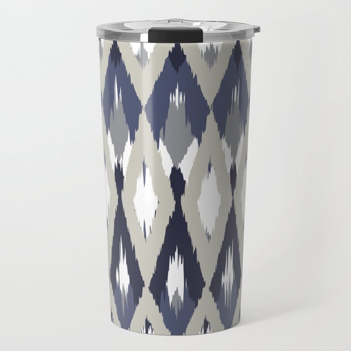 Festive, Boho Art, Geometric, Ikat Pattern, Blue and Gray Travel Mug Gallery Image 1