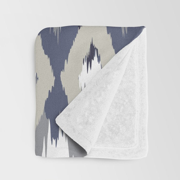 Festive, Boho Art, Geometric, Ikat Pattern, Blue and Gray Throw Blanket Gallery Image 3