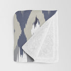 Festive, Boho Art, Geometric, Ikat Pattern, Blue and Gray Throw Blanket Gallery Image 3