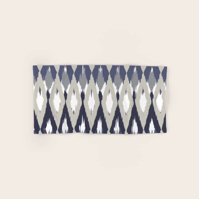 Festive, Boho Art, Geometric, Ikat Pattern, Blue and Gray Bath Towel Gallery Image 1