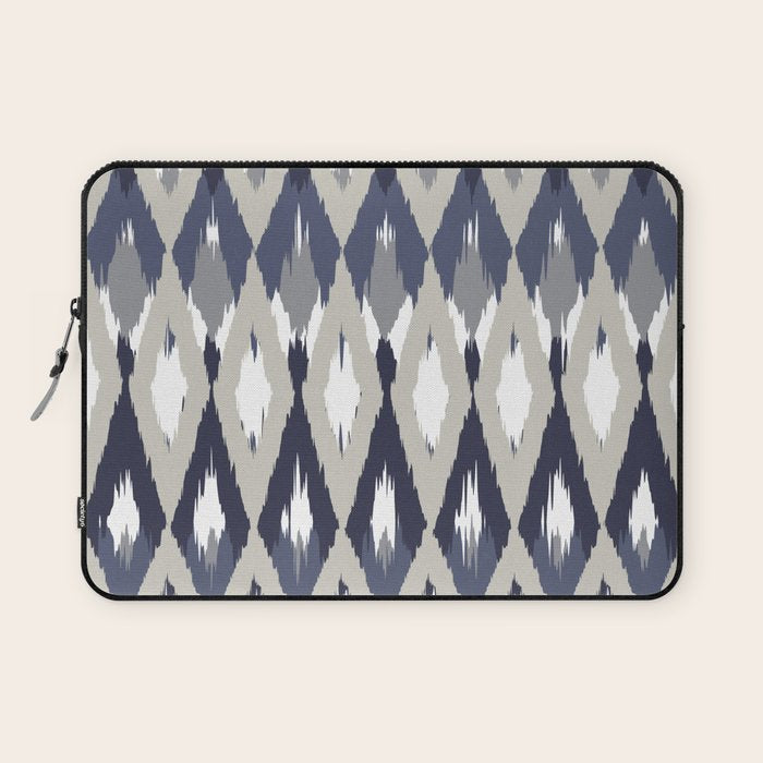 Festive, Boho Art, Geometric, Ikat Pattern, Blue and Gray Laptop Sleeve Gallery Image 1