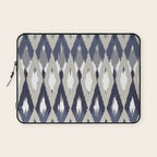Festive, Boho Art, Geometric, Ikat Pattern, Blue and Gray Laptop Sleeve Gallery Image 1