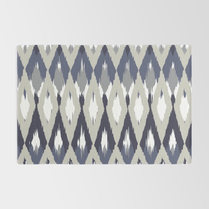 Festive, Boho Art, Geometric, Ikat Pattern, Blue and Gray Rug Gallery Image 2