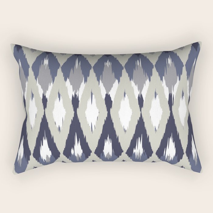 Festive, Boho Art, Geometric, Ikat Pattern, Blue and Gray Rectangular Pillow Gallery Image 2