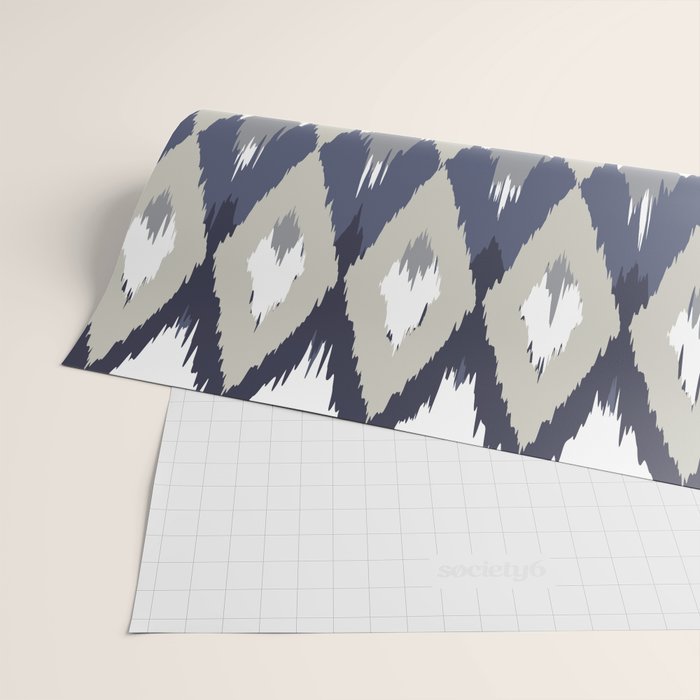 Festive, Boho Art, Geometric, Ikat Pattern, Blue and Gray Wrapping Paper Gallery Image 2