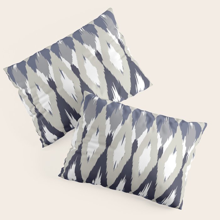 Festive, Boho Art, Geometric, Ikat Pattern, Blue and Gray Pillow Sham Gallery Image 3
