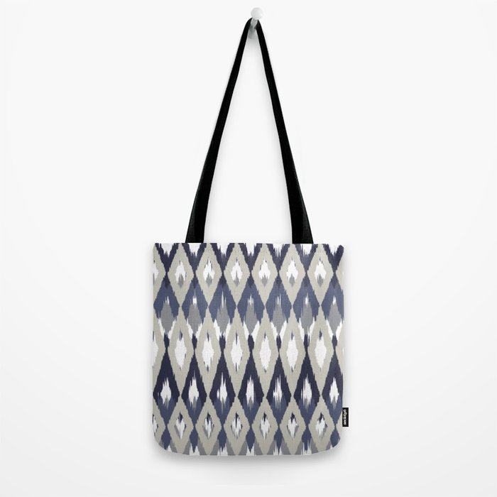 Festive, Boho Art, Geometric, Ikat Pattern, Blue and Gray Tote Bag Gallery Image 2