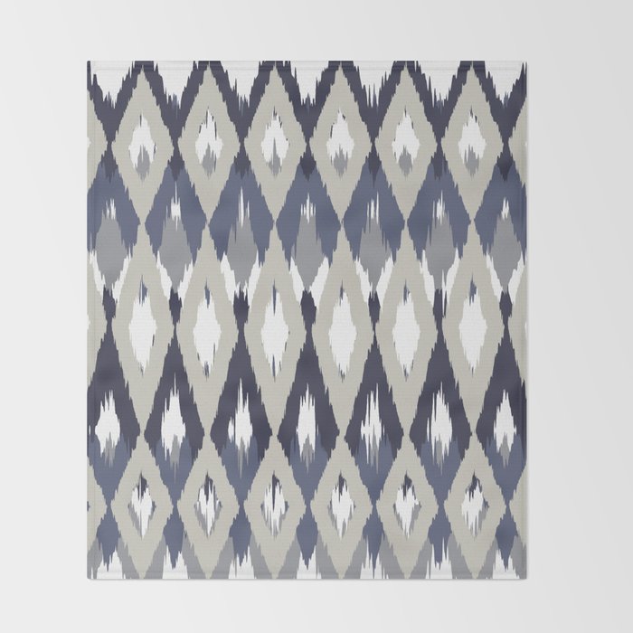 Festive, Boho Art, Geometric, Ikat Pattern, Blue and Gray Throw Blanket Gallery Image 2