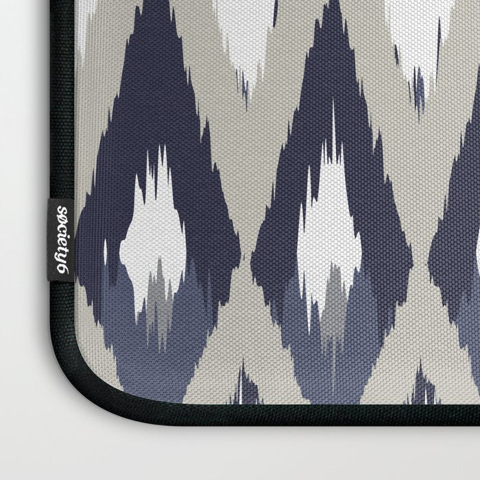 Festive, Boho Art, Geometric, Ikat Pattern, Blue and Gray Laptop Sleeve Gallery Image 3