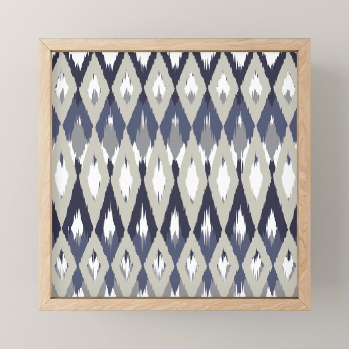 Festive, Boho Art, Geometric, Ikat Pattern, Blue and Gray Mini Art Print Gallery Image 1