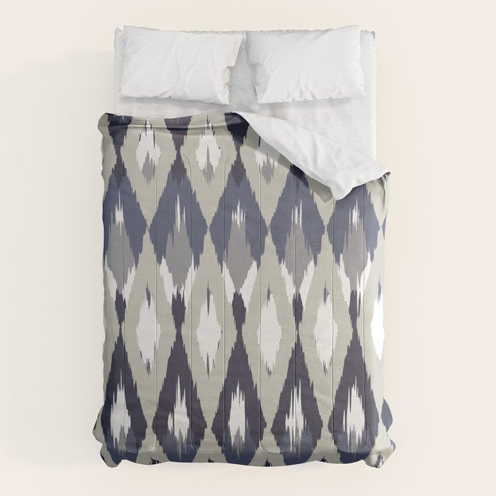 Festive, Boho Art, Geometric, Ikat Pattern, Blue and Gray Comforter Gallery Image 1