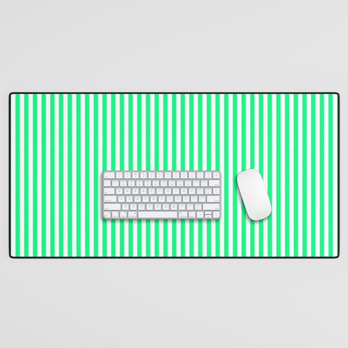 Spring Green and White Vertical Stripe Pattern for Crisp Interior Design Desk Mat Gallery Image 1