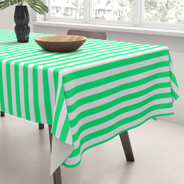 Spring Green and White Vertical Stripe Pattern for Crisp Interior Design Tablecloth Gallery Image 3