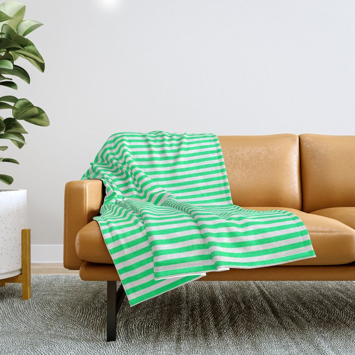 Spring Green and White Vertical Stripe Pattern for Crisp Interior Design Throw Blanket Gallery Image 1