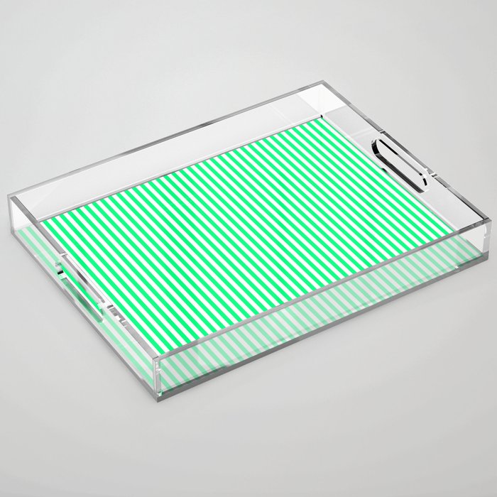 Spring Green and White Vertical Stripe Pattern for Crisp Interior Design Acrylic Tray Gallery Image 1